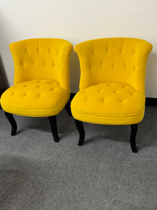 Pair of Vibrant Yellow Tufted Accent Chairs - Elegant & Modern!