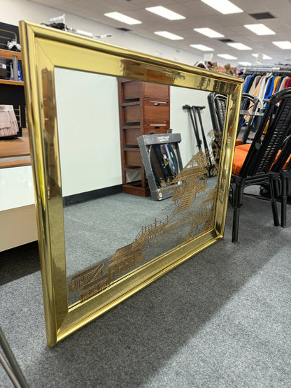 Vintage Asian-Inspired Gold Etched Mirror - Stunning Wall Art Decor