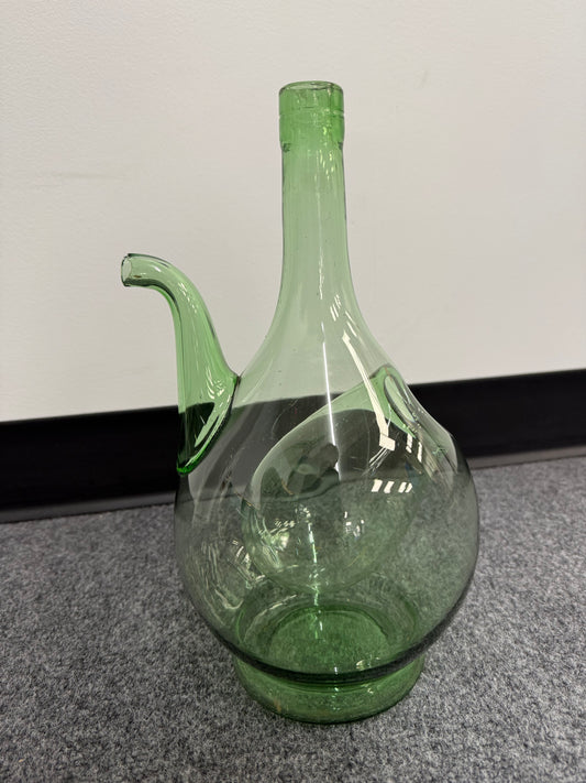 Vintage Green Glass Wine Decanter -- Mid-Century Modern Style
