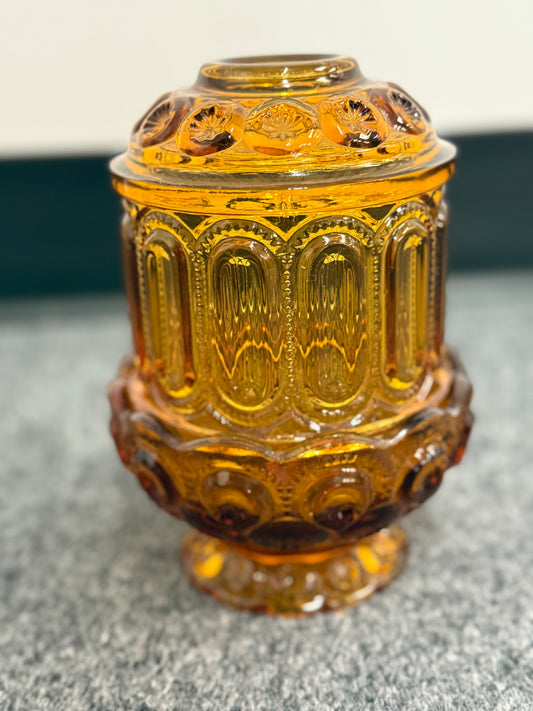 Vintage L.E. Smith Moon and Stars Amber Fairy Lamp -- Collectible Pressed Glass